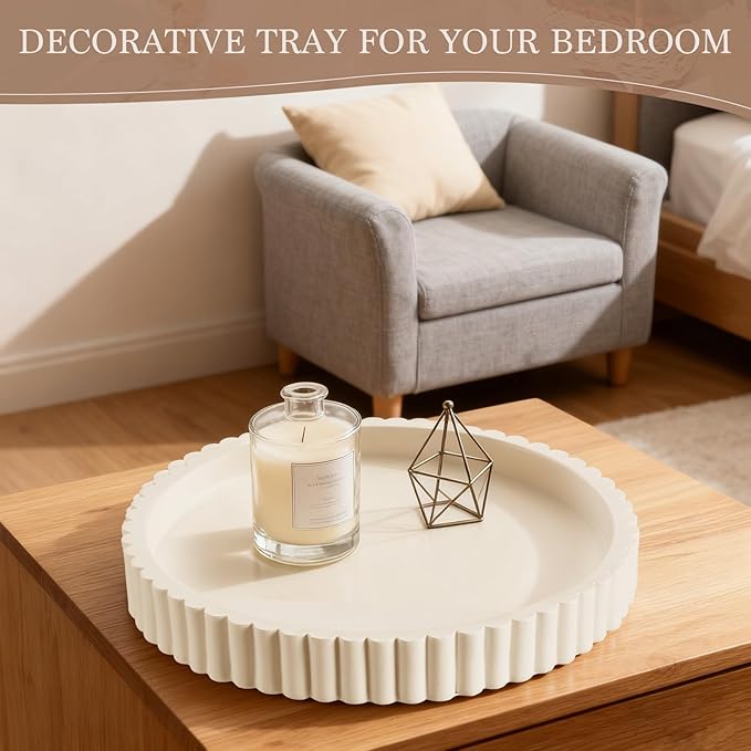 Decorative Tray for Coffee Table Decor - Concrete Round Tray Home Decor - Bandejas Decorativas - Circle Coffee Table Centerpiece