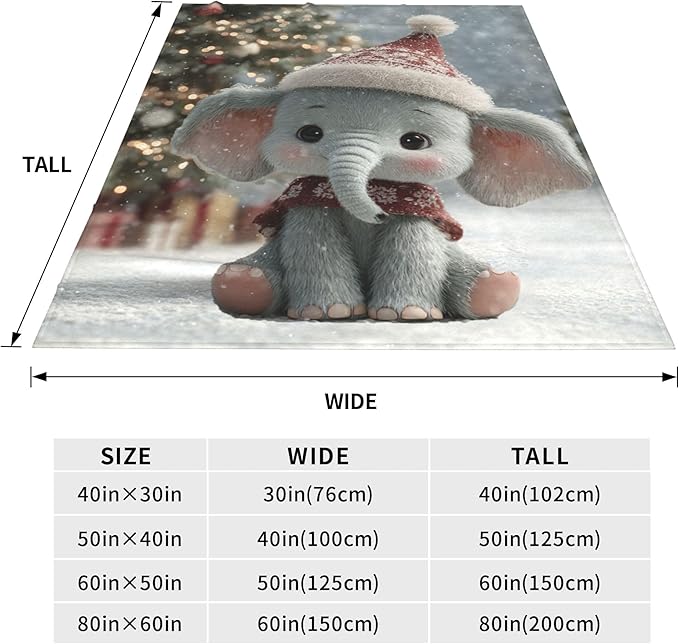 Elephant Throw Blanket Soft Warm Cozy Cute Elephants Blankets Fuzzy Plush Fleece Christmas Elephant Blanket Winter Gifts for Couch Bed Sofa Home Decor 40''X50''