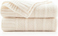 Douceur Cream Throw Blanket for Bed, Soft Cozy Lightweight Stripe Pattern Knitted Throw Blanket for Sofa, Living Room, 60"X80"