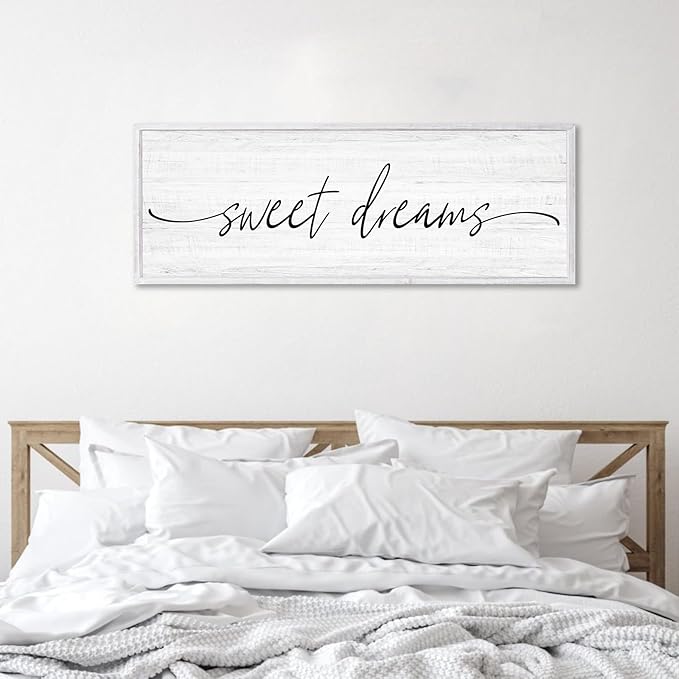 Sweet Dreams Wall Decor Above Bed Large 41''×15'' Farmhouse Wall Decor for Bedroom Guest Room Decor Framed Wood Wall Art Rustic Master Bedroom Wall Decoration 01 (white frame)