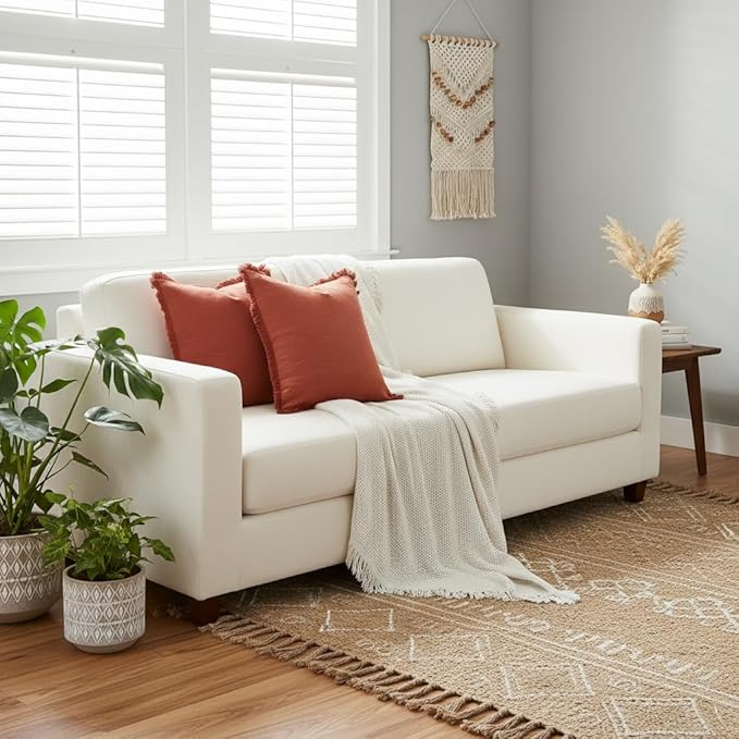 Sunday Praise Set of 2 Linen Fringe Fall Decorative Pillow Covers 18x18 Inch Farmhouse Accent Boho Throw Pillow Cases with Tassels Cozy Soft Cushion Covers for Couch Sofa Bed Home Decor,Rust Orange