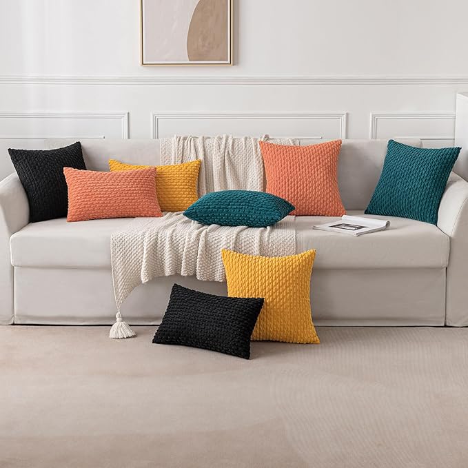 MIULEE Pack of 2 Decorative Throw Pillow Covers 20x20 Inch Soft Boho Striped Textured Corduroy Pillow Covers Modern Farmhouse Home Decor for Couch Bed Sofa Living Room Teal Blue