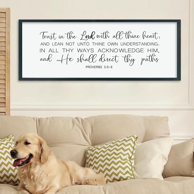 LuZhiQiang Christian Wall Art Proverbs 3:5-6 Bible Verse Trust in The Lord Sign 40"×15" Inspirational Religious Decor for Living Room Bedroom Scripture Large Wooden Framed Wall Hanging (Black)