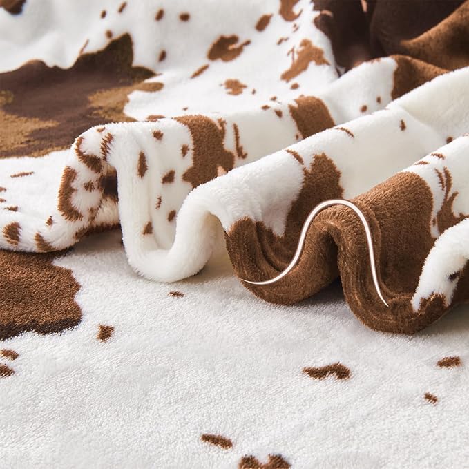 Cow Print Blanket, Ultra Cozy Cow Throw Blanket for Couch Bed and Travel, Cow Print Decor Throw Blankets for All Seasons 50"x60" (Light Brown)