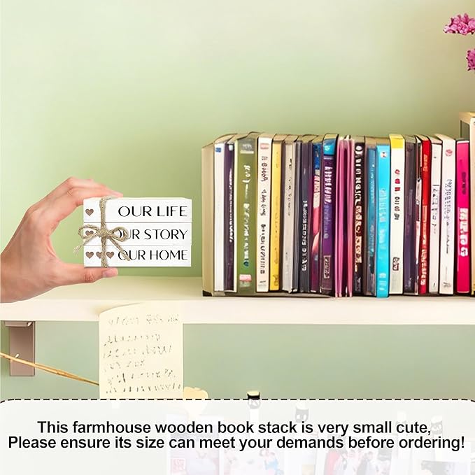 Decorative Books for Home Decor, Rustic Wood Book Stack for Table Decor, Our Life Our Story Our Home Decoration Books for Living Room Bookshelf, Farmhouse Stacked Books Decoration (L60)