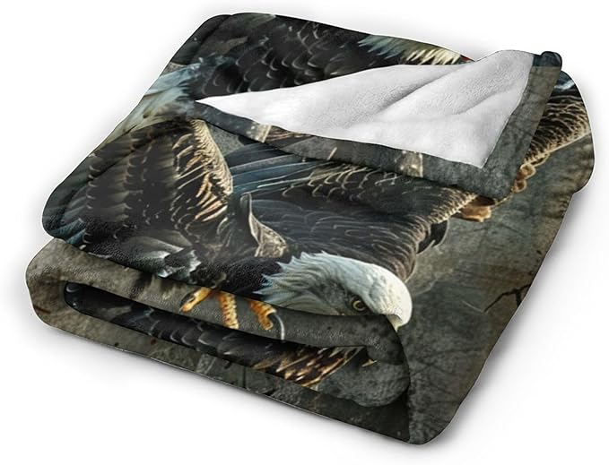 American Eagle Bald Eagle Throw Blanket - Soft, Warm & Cozy Fleece for Couch, Sofa, Bed - 50"x40" - Flag Pattern - Unisex Adults & Kids