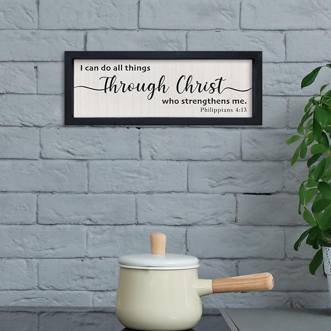 comurdyo I Can Do All Things Through Christ Sign Wall Art 16"×6" Philippians 4:13 Bible Verse Christian Wall Wooden Decor (Black)