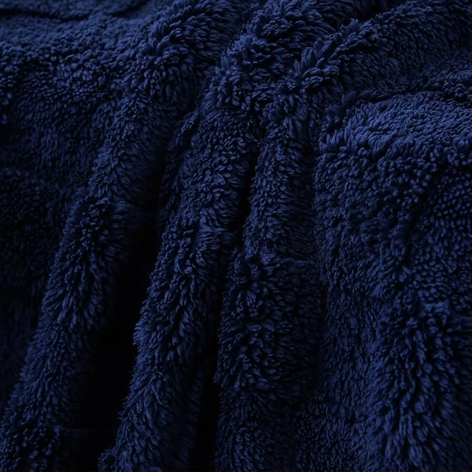 Navy Blue Fleece Throw Blanket 60”×80” for Couch Sofa Bed,Super Soft Cozy Plush Microfiber Flannel Blanket with 3D Checkered Design Lightweight for Adults,Woman,Girls