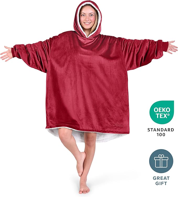 Bare Home Wearable Blanket Hoodie - Soft Plush Sherpa - Warm and Cozy - Oversized Wearable Blanket - Adult & Kid Sizes