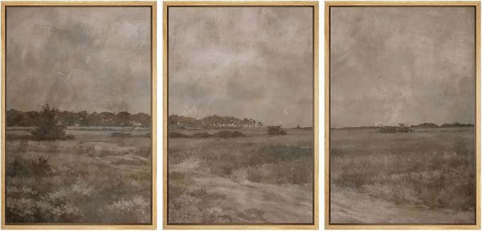 MUDECOR Framed Wall Art Print Set Vintage Neutral Countryside Landscape Rustic Field Path and Distant Trees Illustrations Modern Art Decorative for Living Room, Bedroom, Office - 24"x36"x3 NATURAL