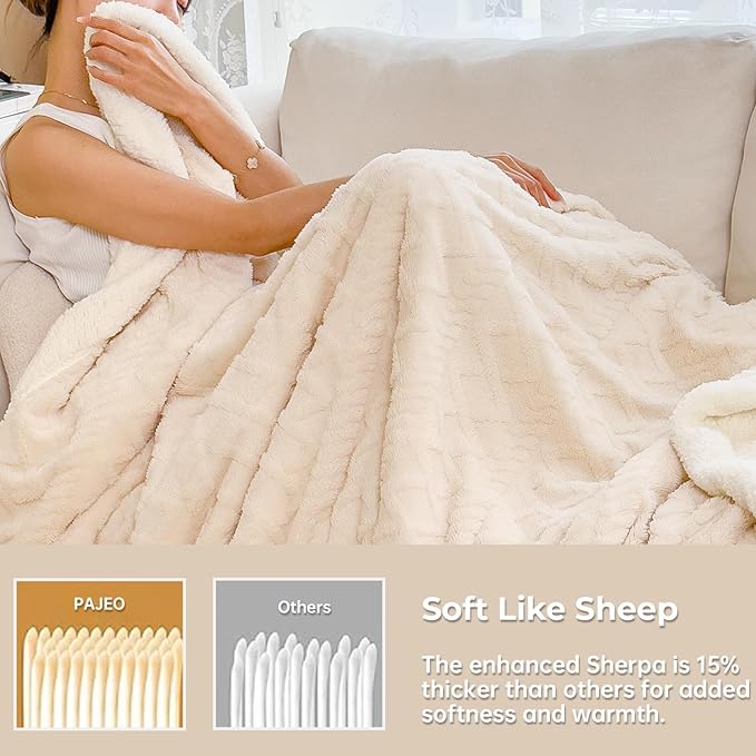 Sherpa Blanket for Bed Full Size - Fleece Soft Cozy Fuzzy Blankets Thick Warm for Winter and All Seasons (White, Full(80"x90"))