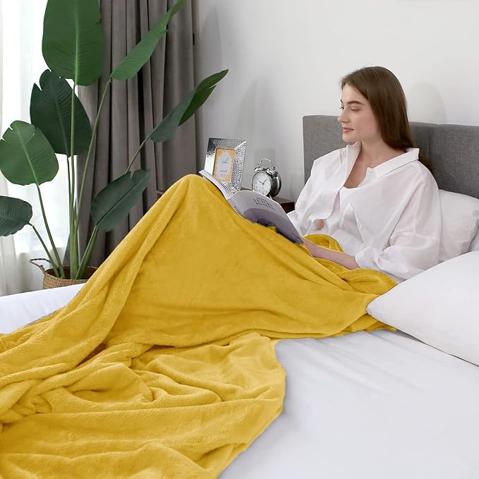 Hansleep Fleece Yellow Twin Blanket, Super Soft Flannel Fuzzy Plush Cozy Blanket for All Seasons, Yellow, Twin 60x80 Inches