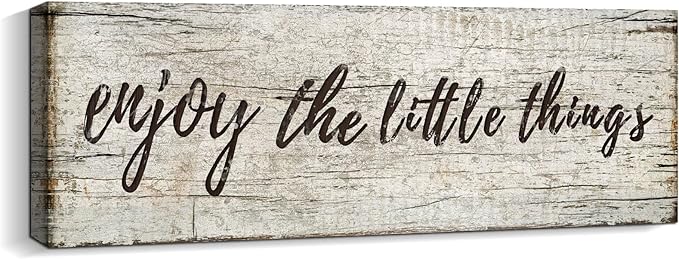 Quotes Wall Decor Enjoy the Little Things Sign Family Wall Signs Canvas Prints Rustic Wooden Wall Art Wood Pictures for Living Room Bedroom Office Home Decor, 8 X 24 Inch Framed