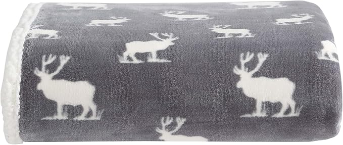 Eddie Bauer - Throw Blanket, Brushed Fleece & Plush Sherpa Bedding, Blanket for Couch & Bed (Elk Stance Grey, 50" x 60")