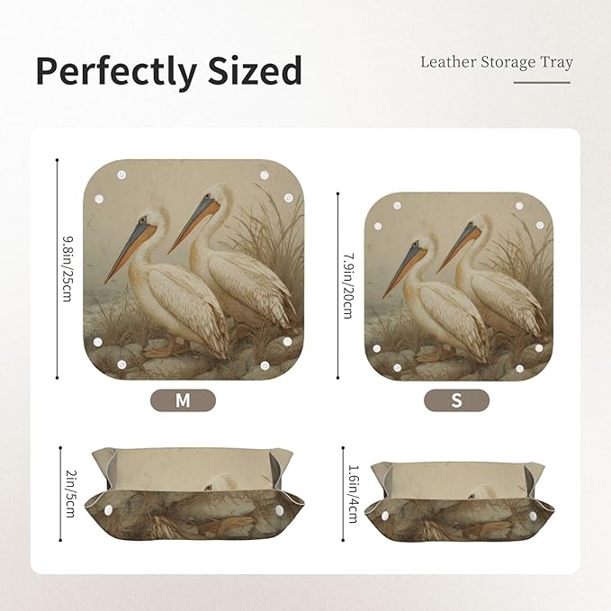 Two Pelicans Minimalism Valet Tray Leather Desktop Storage Organizer Bedside For Jewelry Keys Coin Candy