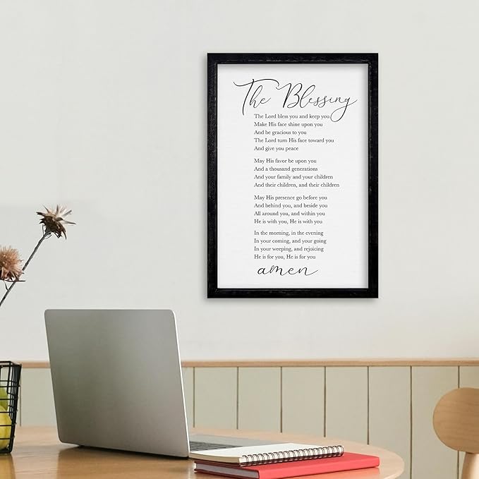 comurdyo The Blessing Bible Verse Wall Art Christian Decor for Home 16"×11" May The Lord Bless You And Keep You Scripture Sign Religious Bible Quotes Wall Decoration Wood Framed Hanging (Black)