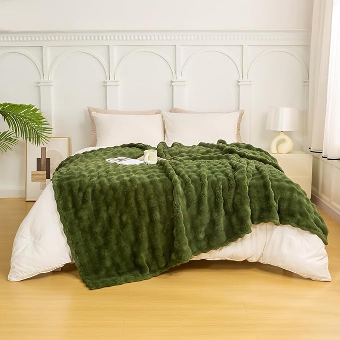 YUSOKI Luxury 3D Bubble Light Weighted Throw Blanket 2.8lb,All Ages,Home Decoration, (Olive Green,60 * 80inches)