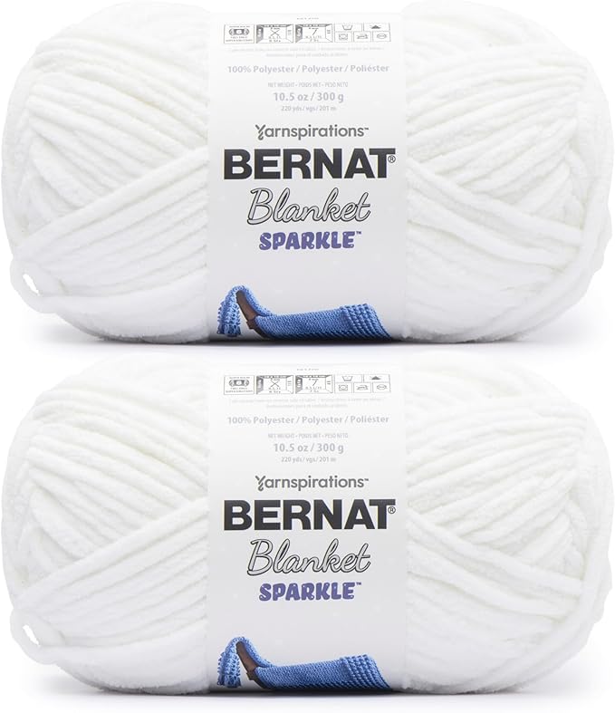 Bernat Blanket Sparkle White Yarn - 2 Pack of 10.5oz/300g - Polyester - #6 Super Bulky - 220 Yards - Knitting & Crochet