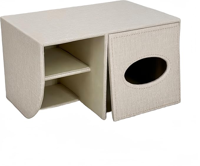 Square Tissue Box Cover,Modern Decorative Cube Tissue Box Holder with Two Compartment Organizers on The Left,Office and Home Living Room,Bedroom,Vanity,Bedside Table,Desktop Tissue Box Storage