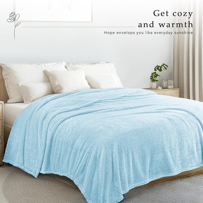 Exclusivo Mezcla King Size Blanket for Bed, Super Soft Velvet Plush Fleece Blankets, Fuzzy Cozy and Warm for Winter, 90x104 Inches, Light Blue