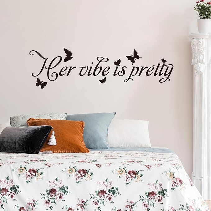 Woman Quotes Wall Decals for Bedroom: Inspirational Positive Vinyl Art Wall Stickers for Home Living Room Bathroom - Her Vibe is Pretty 35" X 9.8"