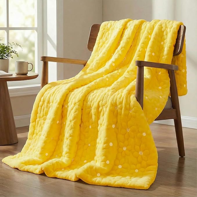 Horaldaily Spring Summer Throw Blanket, Yellow Daisy Soft Fuzzy Plush Faux Fur Cozy Blankets for Couch Sofa Bed Lounging, Ideal Gifts for Kids Adults Wife Self, 60x80