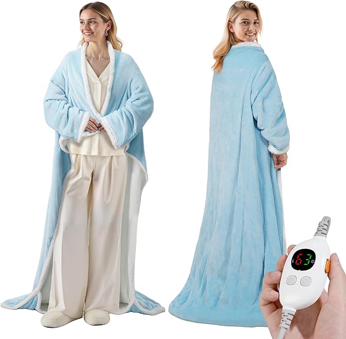 Heated Blanket Throw - Wearable Electric Blanket with 6 Heat Levels & 9 Hours Auto Off,Gifts for Women,Home Office Use,Machine Washable,50"x70"(Blue)