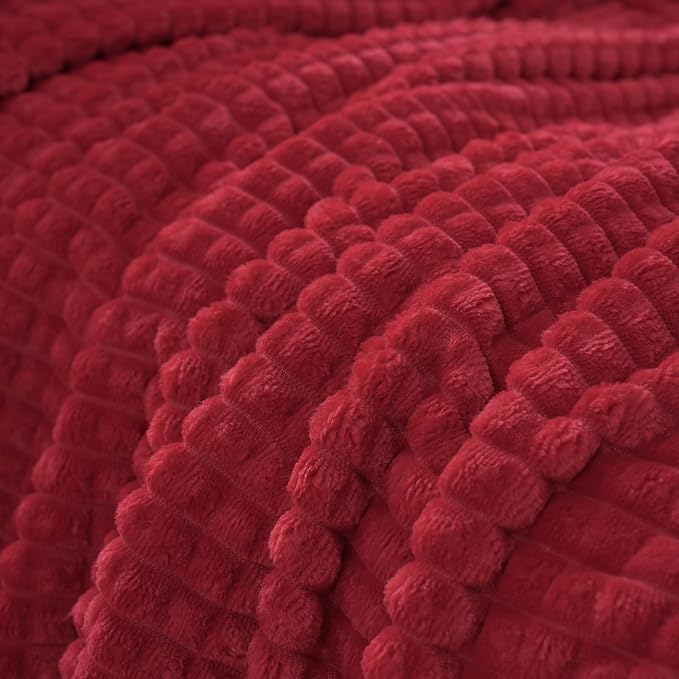 Puncuntex Red Fleece Throw Blanket 50"×60",Super Soft Flannel Plush Cozy Blanket with Square Grid Design Luxury for Couch Sofa Chair