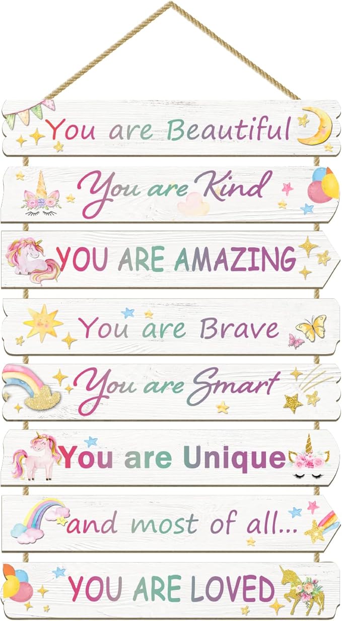 Unicorn Room Decor for Girls Bedroom - Inspirational Wall Art for Kids - Rainbow Wall Decorations - Toddler Room Wood Sign