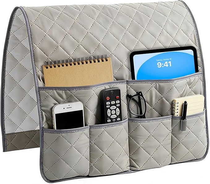 Sofa Armrest Organizer with 6 Pockets, Remote Control Holder for Recliner, Non-Slip Couch Sofa Chair Armrest Organizer, Armchair Caddy Bedside Storage for Magazine Book TV Phone iPad Tablett (Grey)