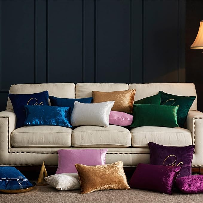 GIGIZAZA Velvet Champagne Throw Pillow Covers Decorative Cushion Covers Pillow Cases Sham for Sofa Couch (18x18inch(45x45cm)-4pcs, Champagne)