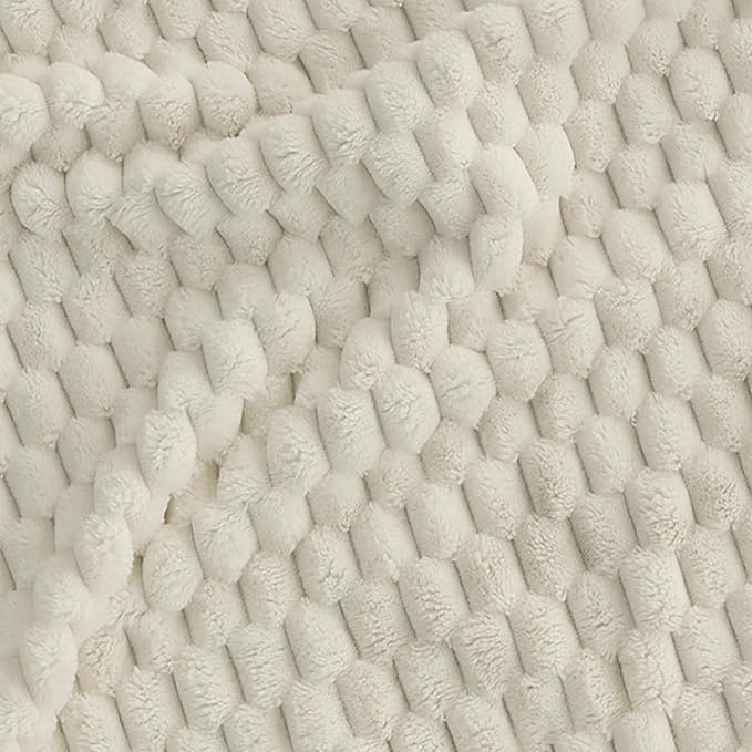 Super Soft Fleece Twin Blanket 50x70 Inches for Couch, Premium Silky with 3D Imitation Turtle Shell Jacquard Decorative Blankets, Lightweight and Cozy for Sofa.Ivory