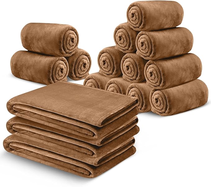 MOONLIGHT20015 Fleece Blanket 16 Pack - Soft Fluffy Camel Throw Blanket for Couch & Sofa - Lightweight Luxury 400 GSM Microfiber Fuzzy Bed Blankets and Throws (50 x 60 Inches, Throw/Travel)
