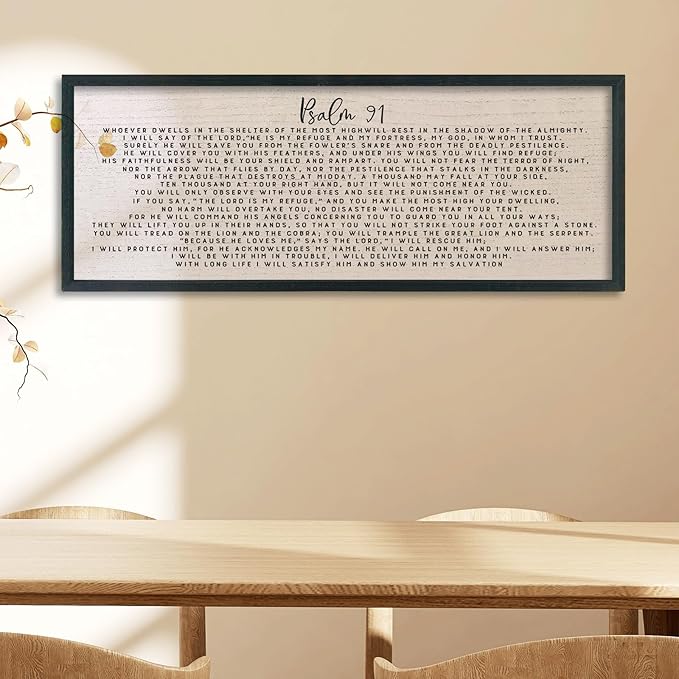 comurdyo Psalm 91 Wall Art Decor 40"X15" Christian Sign for Bedroom Family Bible Verse Large Wood Framed Wall Hanging (Black)