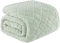 Whale Flotilla Fuzzy Fleece Queen Size Blanket for Bed, Soft Fluffy Jacquard Waffle Blankets for All Season, Lightweight and Warm, 90x90 Inch, Sage Green