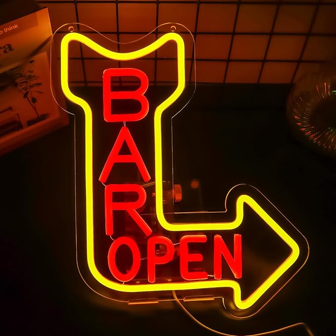 Bar Open Neon Signs for Wall Decor，Open Signs for Business,Led Neon Light for Man Cave, Bar,Pub，Christmas Birthday Party Gift