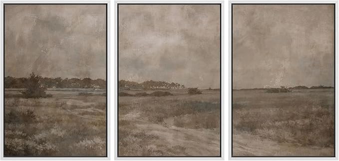 MUDECOR Framed Wall Art Print Set Vintage Neutral Countryside Landscape Rustic Field Path and Distant Trees Illustrations Modern Art Boho Decorative for Living Room, Bedroom, Office - 24"x36"x3 WHITE