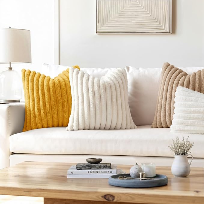 MIULEE Faux Fur Decorative Throw Pillow Covers 16x16 Inch Set of 2, Modern Spring Home Decor Soft Plush Couch Pillows Cozy Fluffy Cushion Covers for Sofa Bed Beige