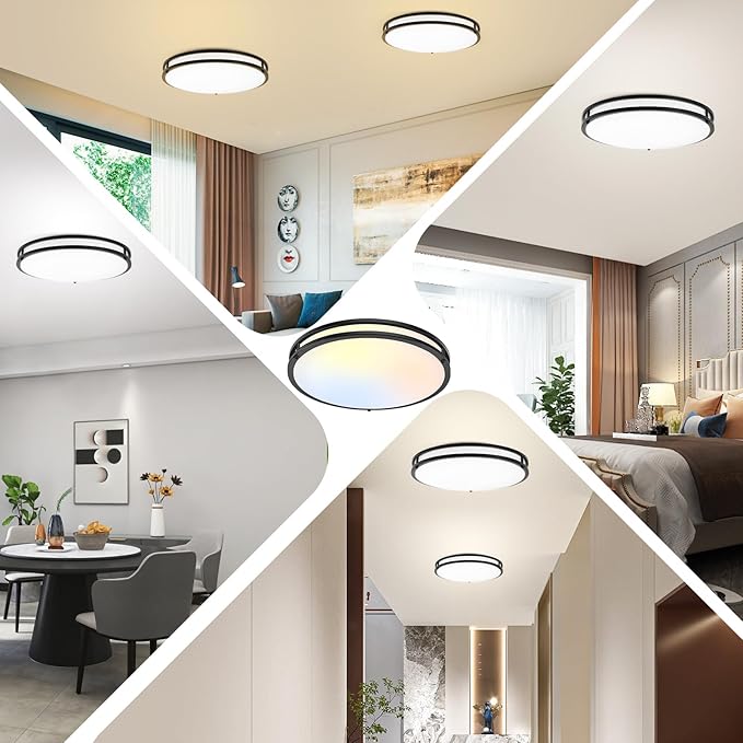 18inch LED Flush Mount Ceiling Light, 50W 5600lm Bright Dimmable LED Ceiling Light Fixture, 2700K-6500K Adjusted, Modern Kitchen Light Fixture Ceiling for Living Room Bedroom, Matte Black, 1-Pack