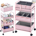 Honeydak 2in1 Baby Diaper Caddy Organizer Cart 3 Tier Large Capacity Metal Utility Bedside Rolling Cart with Divider Newborn Registry Nursery Essential Must Have Crib Bedroom Baby Shower(Pink)