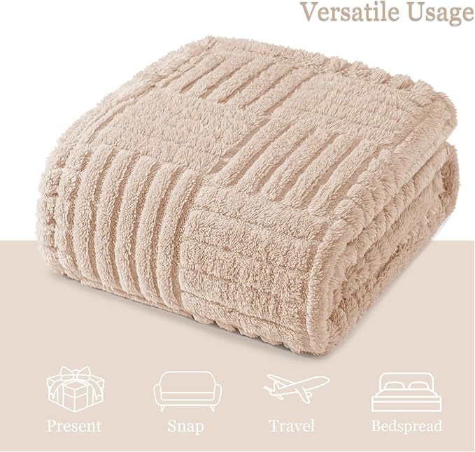 Whale Flotilla Lightweight Fleece King Size Blanket for Bed, Fuzzy Soft Blankets with Decorative Jacquard Pattern for All Season, Warm and Fluffy, 90x104 Inch, Camel