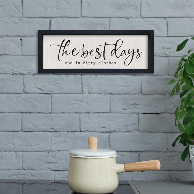 comurdyo Laundry Sign Wall Decor 16"×6" The Best Days End In Dirtiest Clothes Funny Laundry Room Bathroom Wood Framed Hanging Wall Art (Black)