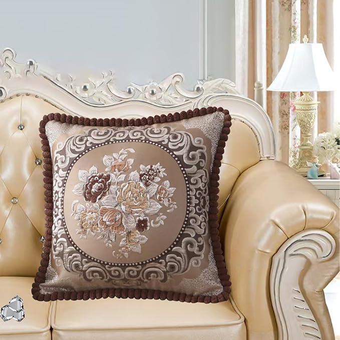 SZHELEJIAM Pillow Covers 18x18 inch,Set of 2 Pillow Cases,Jacquard Retro Embroidered Pillow Cover, Sofa Decorative Cushion Cover,for Bed Couch Sofa Living Room Soft Cushion Cases (Coffee)