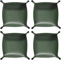 HARFINGTON 4pcs PU Leather Valet Tray Unisex Folding Small Catchall Tray Portable Entryway Table Tray Nightstand Bedside Desk Tray for Key Wallet Watch Coin Jewelry Dice, Green