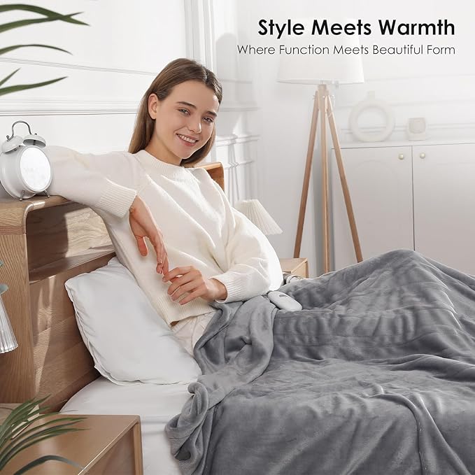 Heated Blanket Full Electric Blanket 72X84in - Fast Heating Blanket for Adults Ultra Soft Flannel Blankets with 5 Heat Levels & 10 Hrs Timer, Machine Washable, Bed Warm Blanket for Winter, Silver Gray
