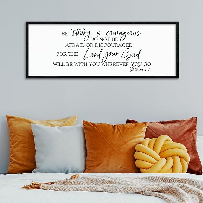comurdyo Be Strong and Courageous Sign Joshua 1:9 Wall Decor 40"x15" Bible Verse Plaque Christian Faith Inspirational Quote Large Rustic Wooden Wall Hanging Art (Black)