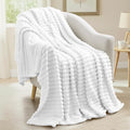 decorUhome Soft Fleece White Throw Blanket for Couch, Cozy Fluffy Plush Flannel Striped Blanket for Sofa Bed, Lightweight Decorative Ribbed Fuzzy Blanket for Woman, 50x60 Inches