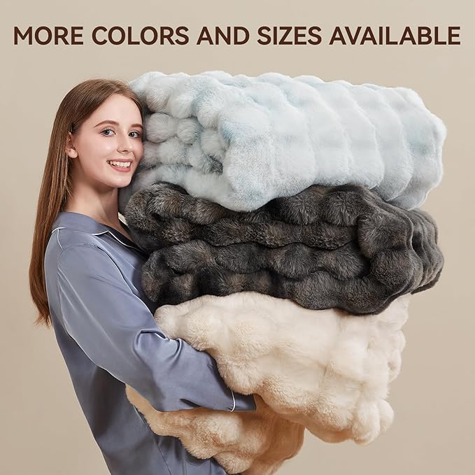 Faux Fur Throw Blanket, 1000GSM Fluffy Soft Bubble Blanket for Couch Bed, Cozy Plush Warm and Thick Rabbit Blanket for Living Room Bedroom 60''*80'' Tie-dye Grey