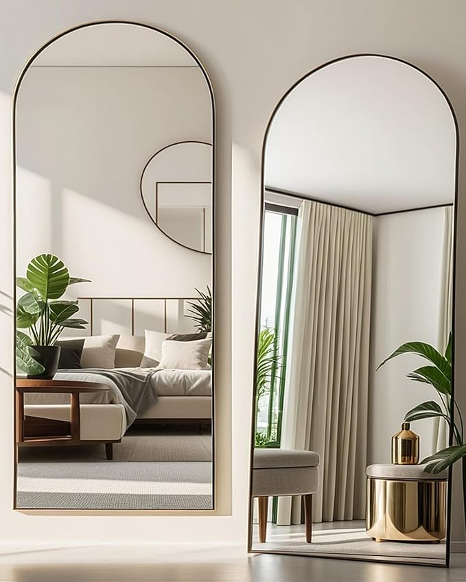 Oversized Full Body Mirror with Stand, Arched Full Length Mirror, 76" x 34", Hanging or Leaning, Wall Mounted with Aluminum (Black)