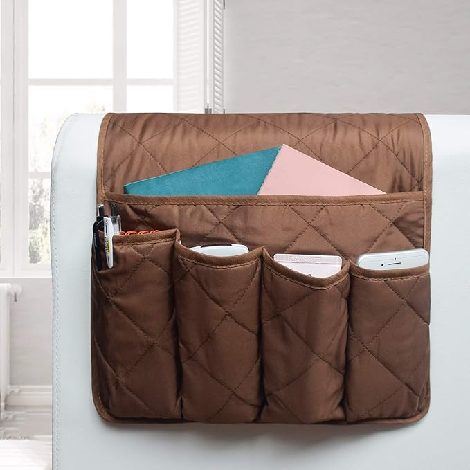 MDSTOP 5 Pockets Remote Control Holder, Magazine Rack, Space Saver Organizer, Draped Over Sofa, Couch, Recliner Armrest